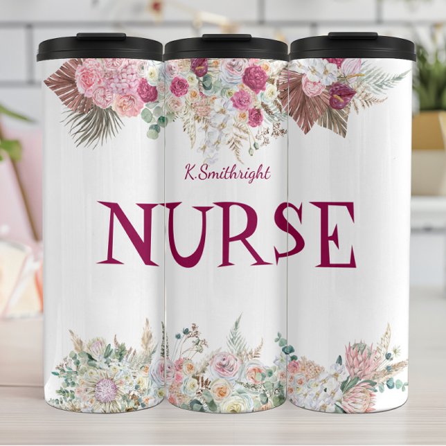 Nurse Floral Elegance Watercolor Borders Thermosbecher (Von Creator hochgeladen)
