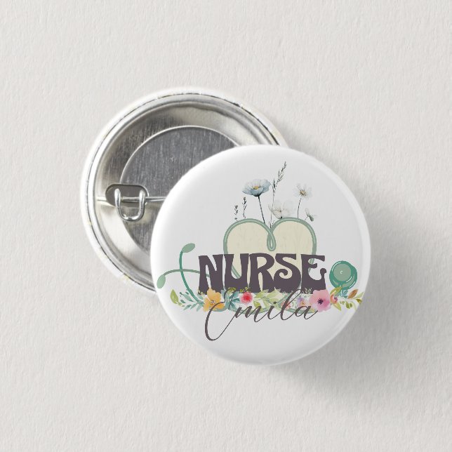 Nurse Floral Garden Your Name Button (Vorne & Hinten)