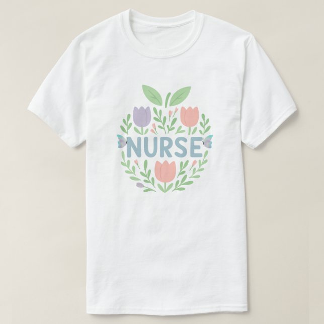 Nurse Floral Tulip Design T-Shirt (Design vorne)