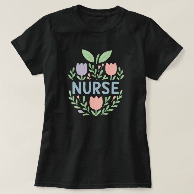 Nurse Floral Tulip Design T-Shirt (Design vorne)
