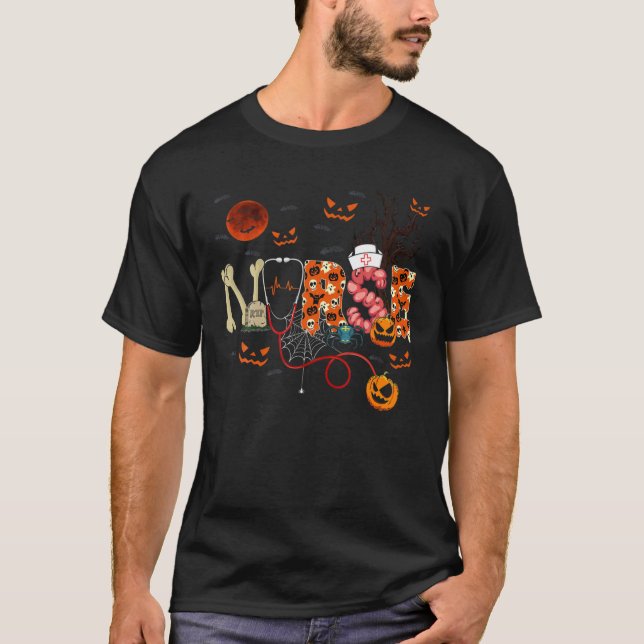Nurse Funny Stethoscope Nurse Pumpkin Skull Lover T-Shirt (Vorderseite)