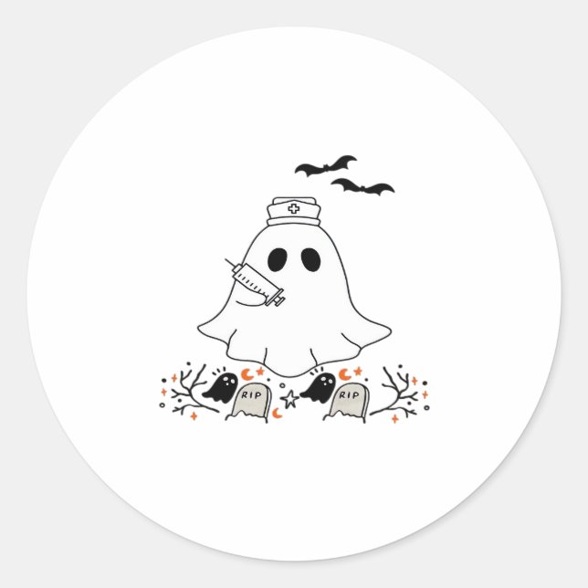 Nurse Ghost Cute Halloween Design Classic T-Shirt Runder Aufkleber (Vorderseite)