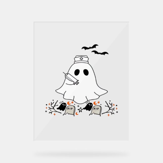 Nurse Ghost Niedlich Halloween Design Classic T -  Acrylschild (Vorderseite)