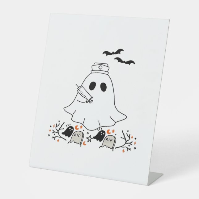 Nurse Ghost Niedlich Halloween Design Classic T -  Sockelschild (Vorderseite)