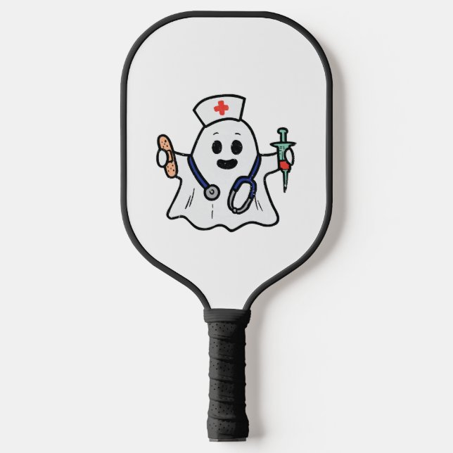 Nurse Ghost Scrub Halloween Kostüm für Krankenschw Pickleball Schläger (Vorderseite)