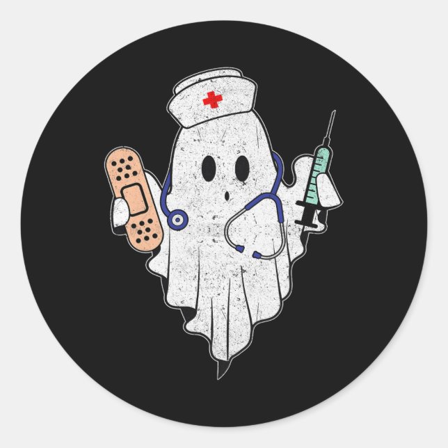 Nurse Ghost Scrub Top Halloween Kostüm für Kranken Runder Aufkleber (Vorderseite)