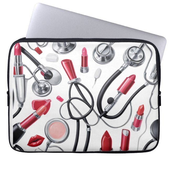 Nurse Glam - Stethoscope & Lipstick Pattern Laptopschutzhülle (Vorderseite)