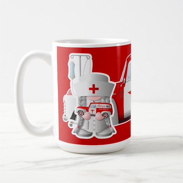 Nurse Gnome mit Little Red Nurse Truck Kaffeetasse (Links)