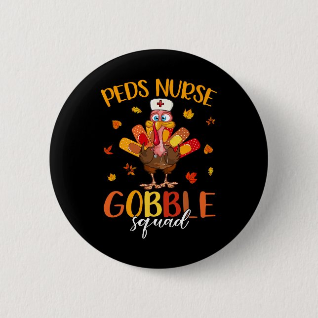 Nurse Gobble Squad Türkei Pilgrim Erntedank Fal Button (Vorderseite)