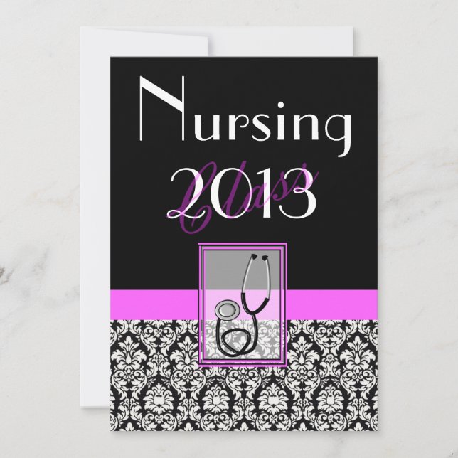 Nurse Graduation Graduation Invitations Damask Einladung (Vorderseite)