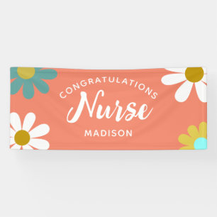 Nurse Graduation Party Boho Retro Floral Name Banner