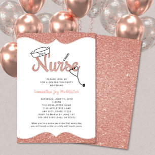 Nurse Graduierungsparty, Rose Gold Glitzer lädt ei Einladung