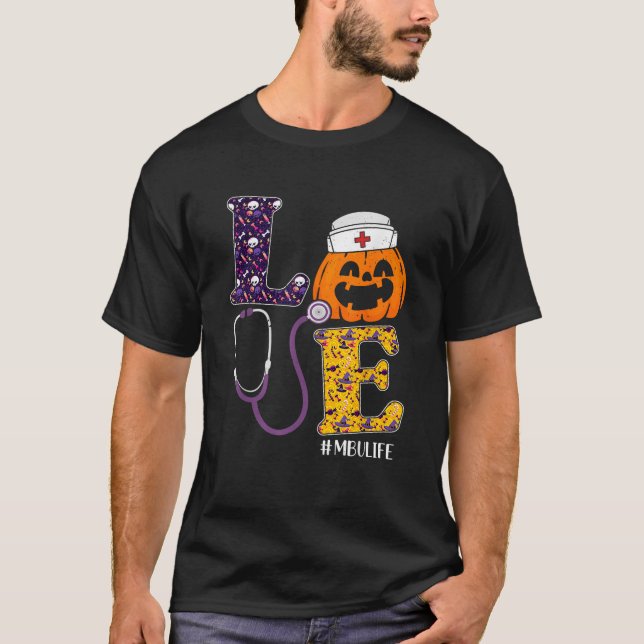 Nurse Halloween Beängstigende Pumpkin Kostüme Lieb T-Shirt (Vorderseite)