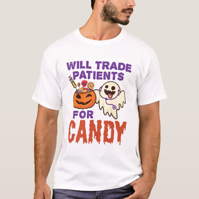 Nurse Halloween wird Patienten gegen Bonbons tausc T-Shirt (Vorderseite)