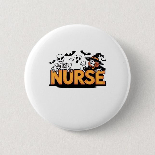 Nurse - Halloween - with ghost, witch, and skeleto Button (Vorderseite)