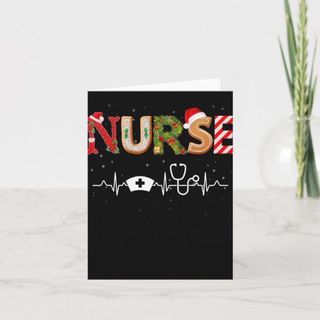 Nurse Hat Heartbeat Xmas Santa Claus Snow Christma Karte (Vorderseite)