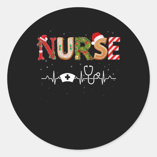 Nurse Hat Heartbeat Xmas Santa Claus Snow Christma Runder Aufkleber (Vorderseite)