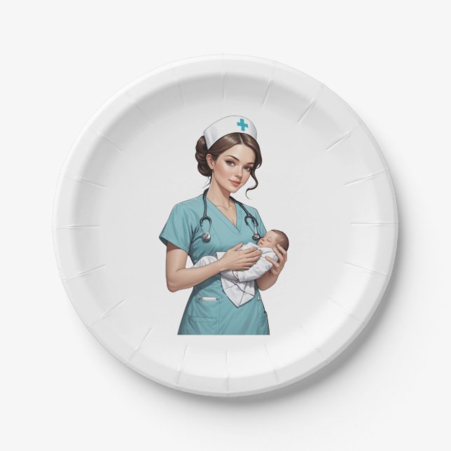 Nurse Holding Newborn - Gentle Care Medical Design Pappteller (Vorderseite)