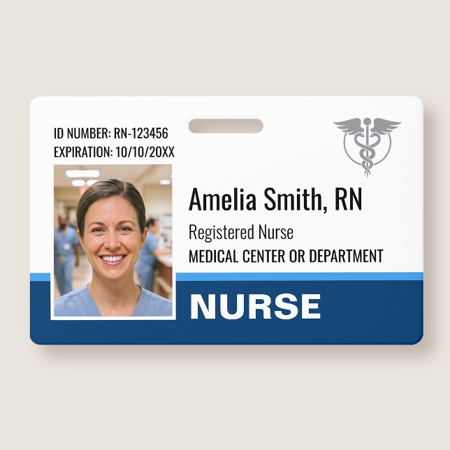 Nurse ID Badge Photo Logo Modern Blue RN Template Ausweis (Von Creator hochgeladen)