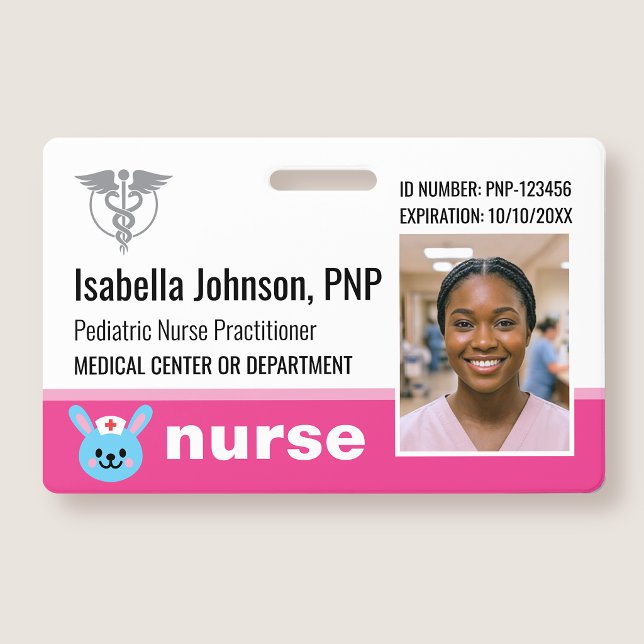 Nurse ID Badge Photo Logo Rabbit Pink Pediatric Ausweis (Von Creator hochgeladen)