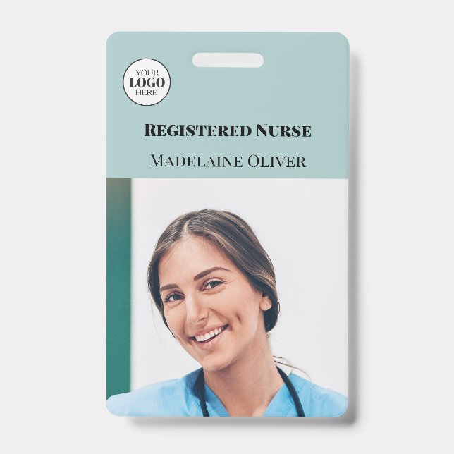 Nurse ID Foto Aquamarin Simple Logo Abzeichen Ausweis (Vorderseite)