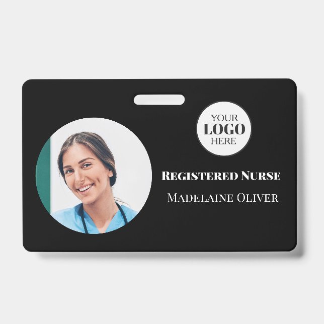 Nurse ID Foto Black Simple Logo Abzeichen Ausweis (Vorderseite)