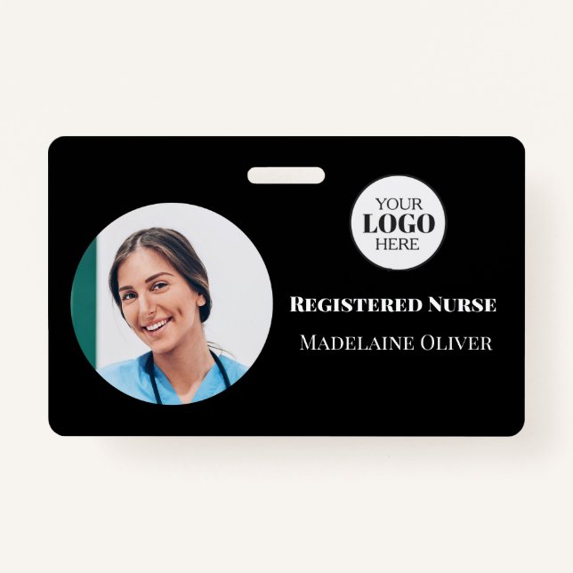 Nurse ID Foto Black Simple Logo Abzeichen Ausweis (Vorderseite)