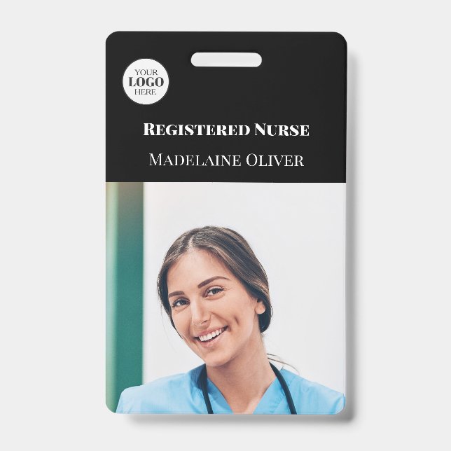 Nurse ID Foto Black Simple Logo Abzeichen Ausweis (Vorderseite)