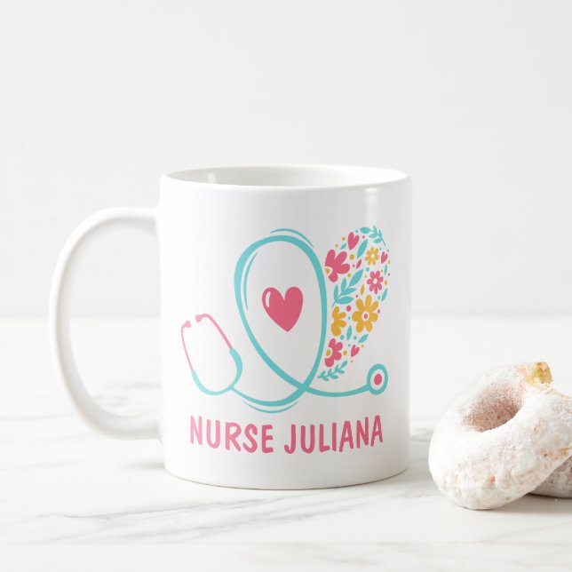 Nurse Individuelle Name Geschenk Kaffee Tasse (Mit Donut)