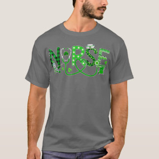 Nurse Irish Kleeblatt Stethoscope Kariert Leopard  T-Shirt