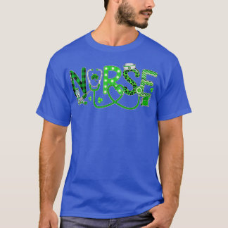 Nurse Irish Kleeblatt Stethoscope Kariert Leopard  T-Shirt