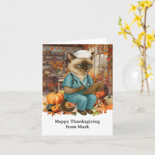NURSE Katze mit Blume Herbstsaison Erntedank Karte