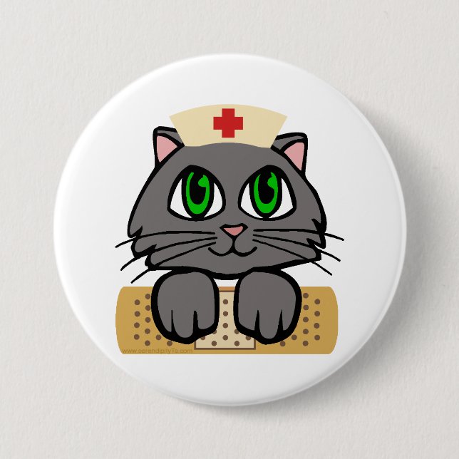 Nurse Kitten (grüne Augen) Button (Vorderseite)