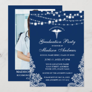 Nurse Lace Blue Grad Party Einladung - Back Foto