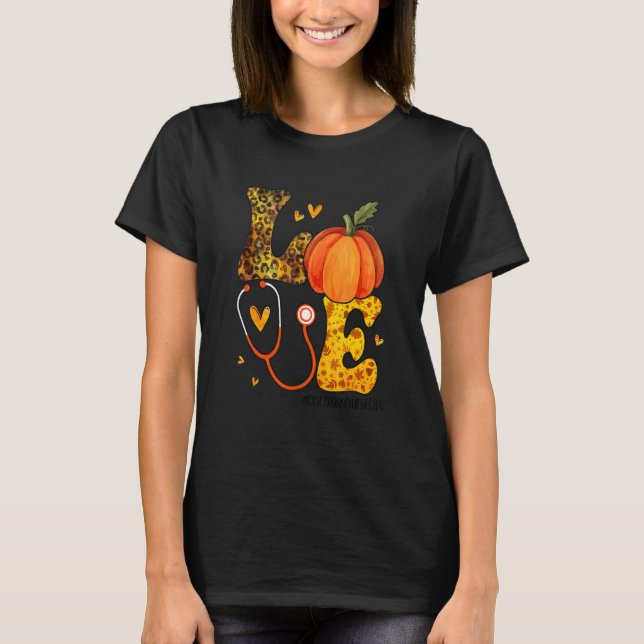 Nurse Leopard Pumpkin Erntedank Liebe Oncology N T-Shirt (Vorderseite)