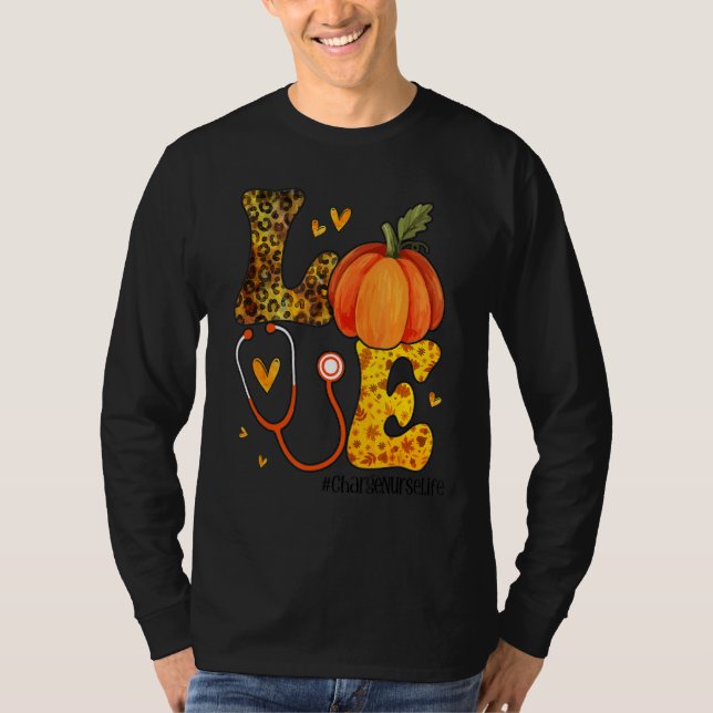 Nurse Leopard Pumpkin Thanksgiving Love Charge Nur T-Shirt (Vorderseite)