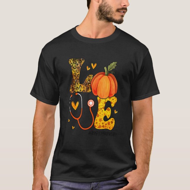 Nurse Leopard Pumpkin Thanksgiving Love Hospice Nu T-Shirt (Vorderseite)