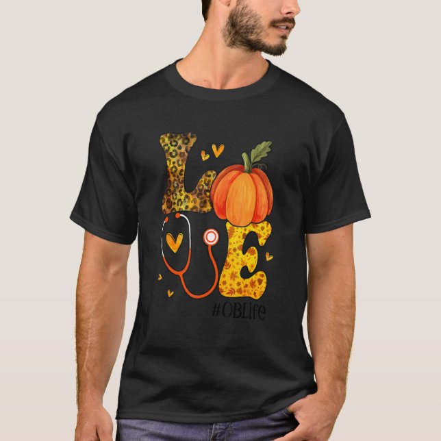 Nurse Leopard Pumpkin Thanksgiving Love OB Nurse L T-Shirt (Vorderseite)