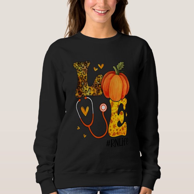 Nurse Leopard Pumpkin Thanksgiving Love RN Nurse L Sweatshirt (Vorderseite)