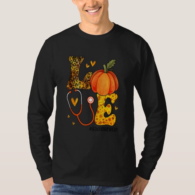 Nurse Leopard Pumpkin Thanksgiving Love School Nur T-Shirt (Vorderseite)
