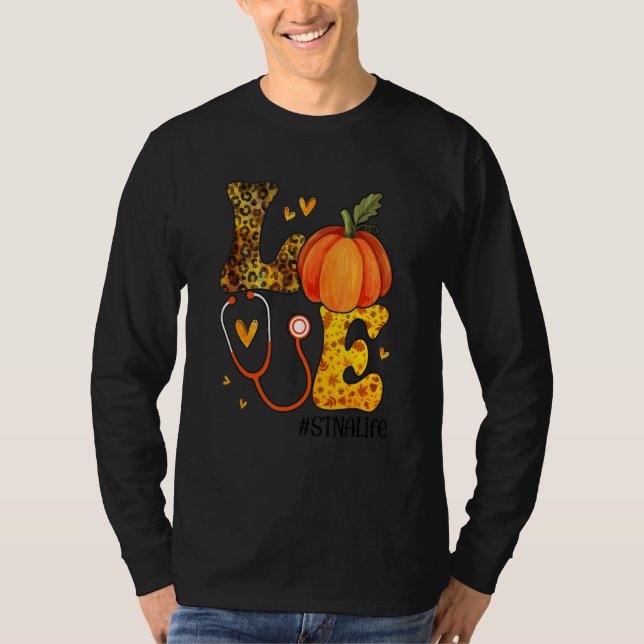 Nurse Leopard Pumpkin Thanksgiving Love STNA Nurse T-Shirt (Vorderseite)