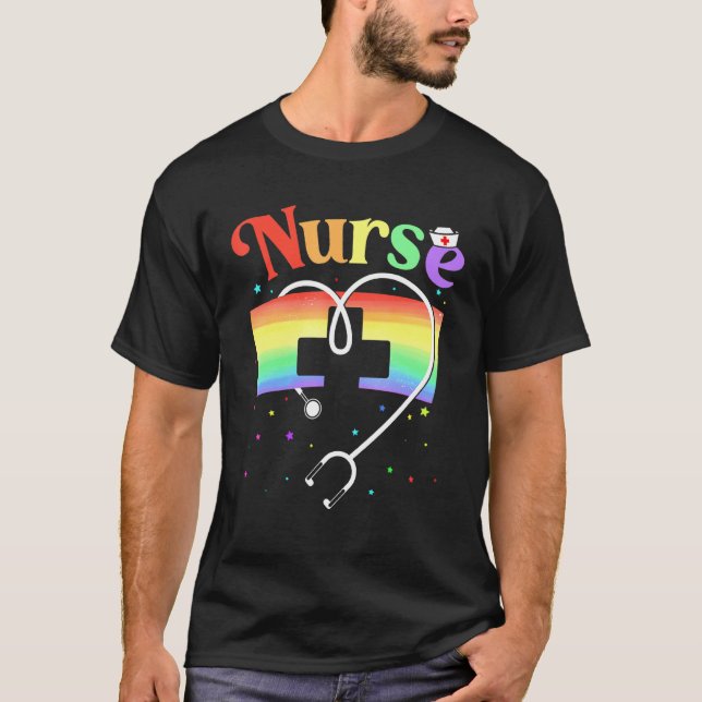 Nurse Lgbtq Gay Pride Rainbow Flag Registriert Nur T-Shirt (Vorderseite)