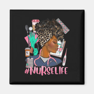 Nurse Life African American Black Women Leopard Nu Magnet