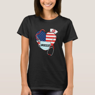 Nurse Life American Heart Flag Maske T-Shirt