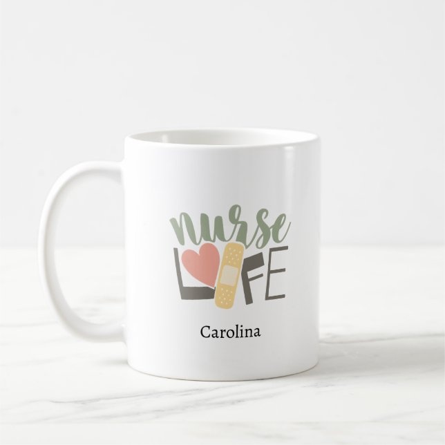 Nurse Life Bandage Heart Nursing School Name Coffe Kaffeetasse (Links)