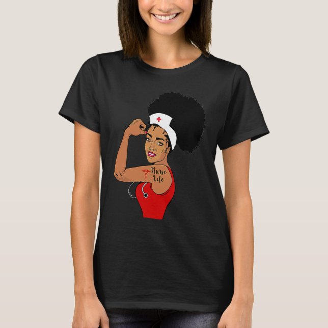Nurse Life Girl Afro Nursing Rosie Riverer Black W T-Shirt (Vorderseite)