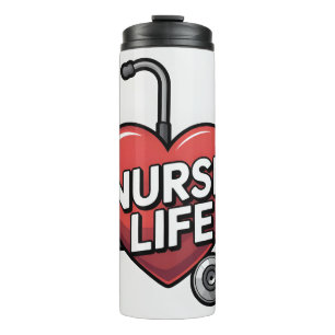 "Nurse Life" Grafikdesign mit Herz Thermosbecher