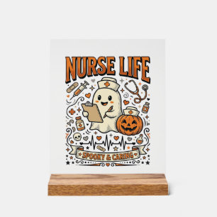Nurse Life Halloween-Geist-Kürbis-Vintage-Shirt D Acrylschild