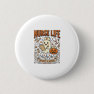 Nurse Life Halloween-Geist-Kürbis-Vintage-Shirt D Button