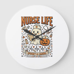 Nurse Life Halloween-Geist-Kürbis-Vintage-Shirt D Große Wanduhr